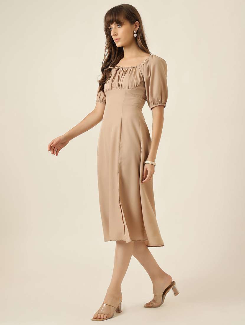 women solid puff sleeve a-line dress - 22467476 -  Standard Image - 3