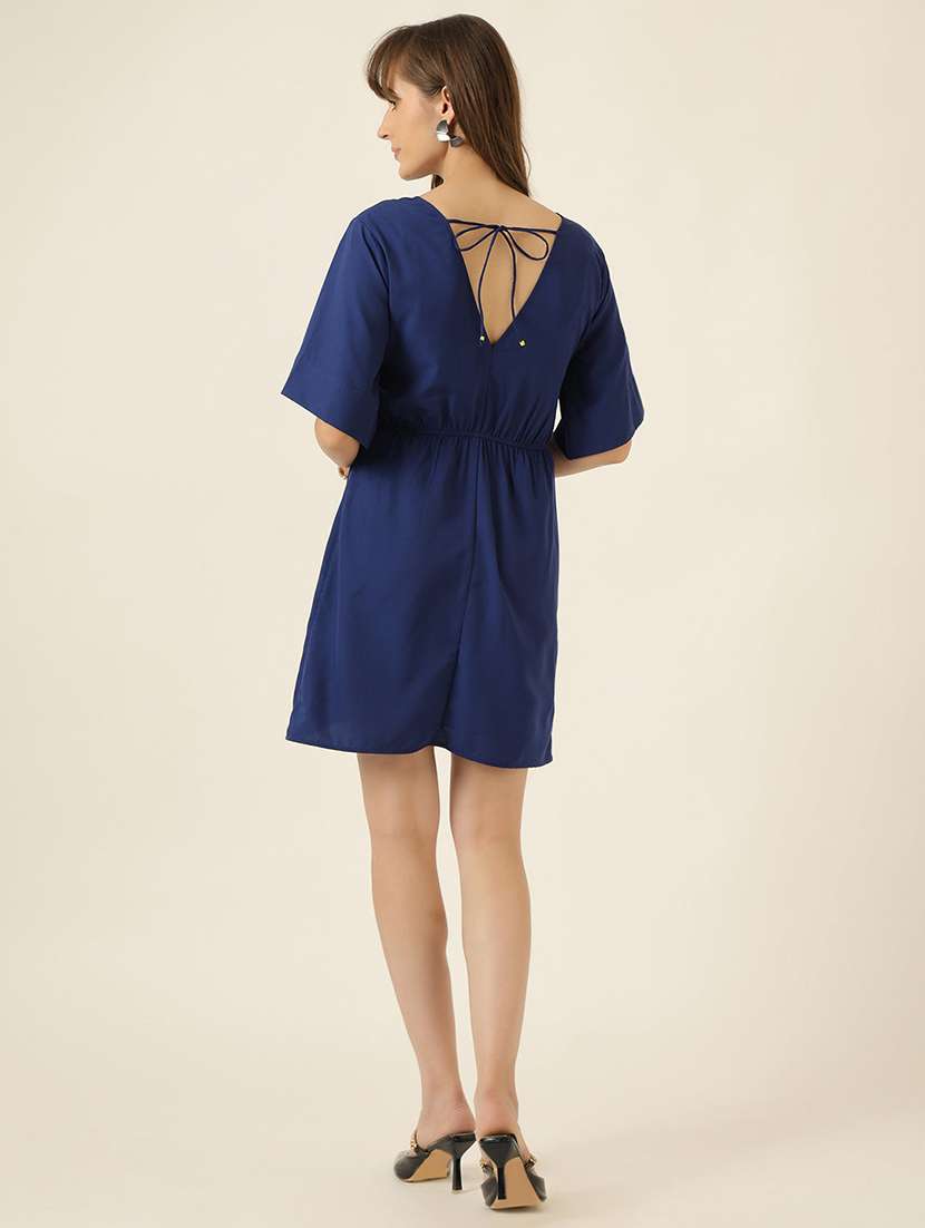 women solid short sleeve a-line dress - 22467477 -  Standard Image - 3