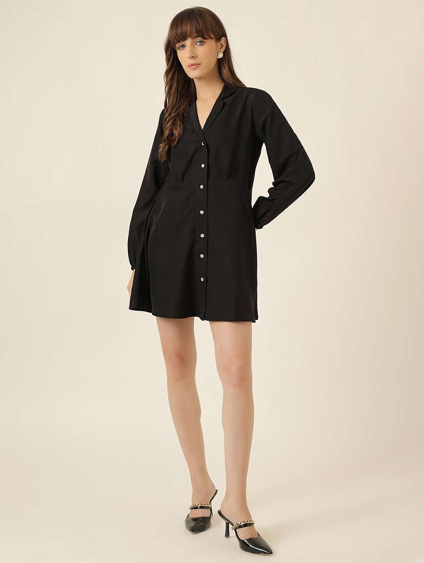 women solid long sleeve a-line dress - 22467479 -  Standard Image - 3