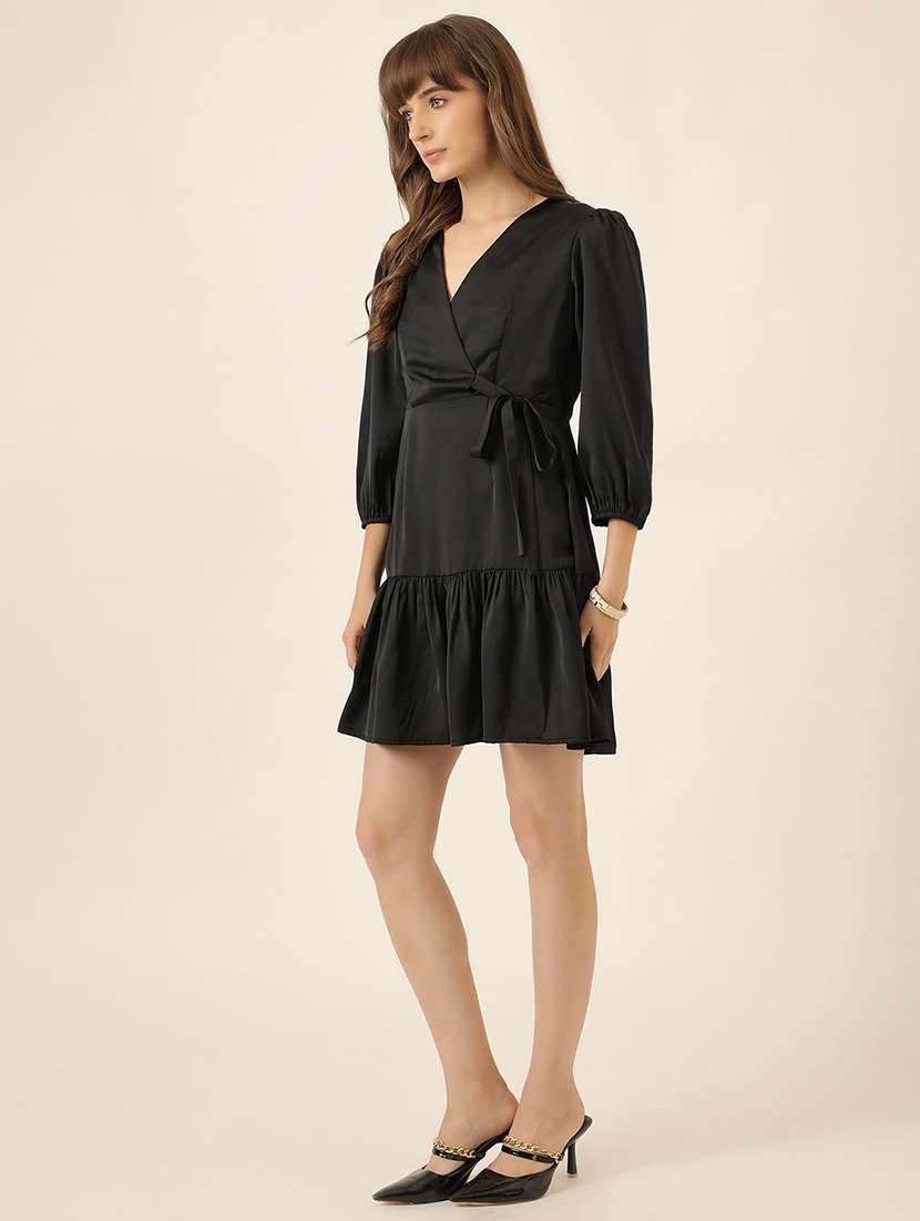 women solid puff sleeve tiered dress - 22467483 -  Standard Image - 3