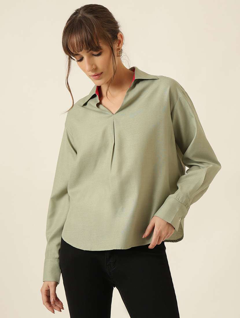 women solid long sleeve regualr fit shirt
