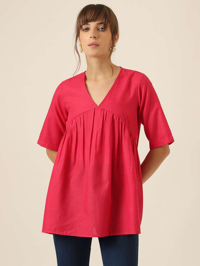 women solid short sleeve a-line top