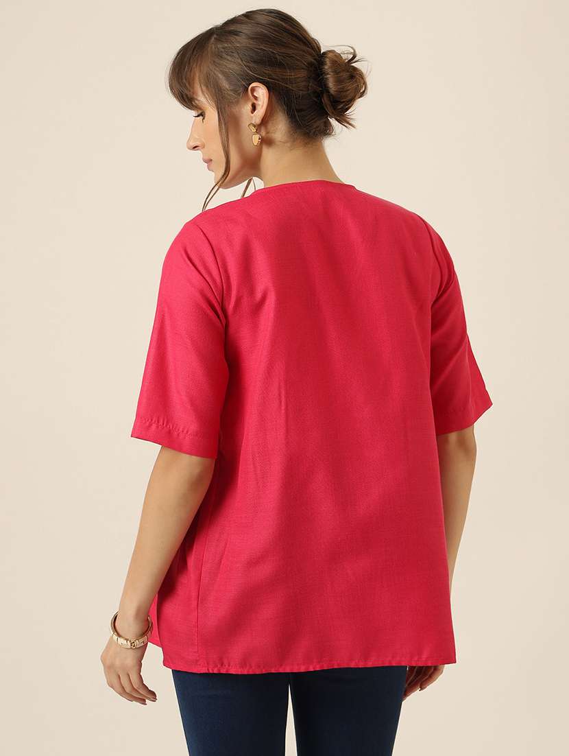 women solid short sleeve a-line top - 22467490 -  Standard Image - 3
