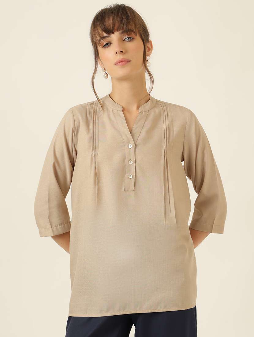 women solid three quarter sleeve a-line top