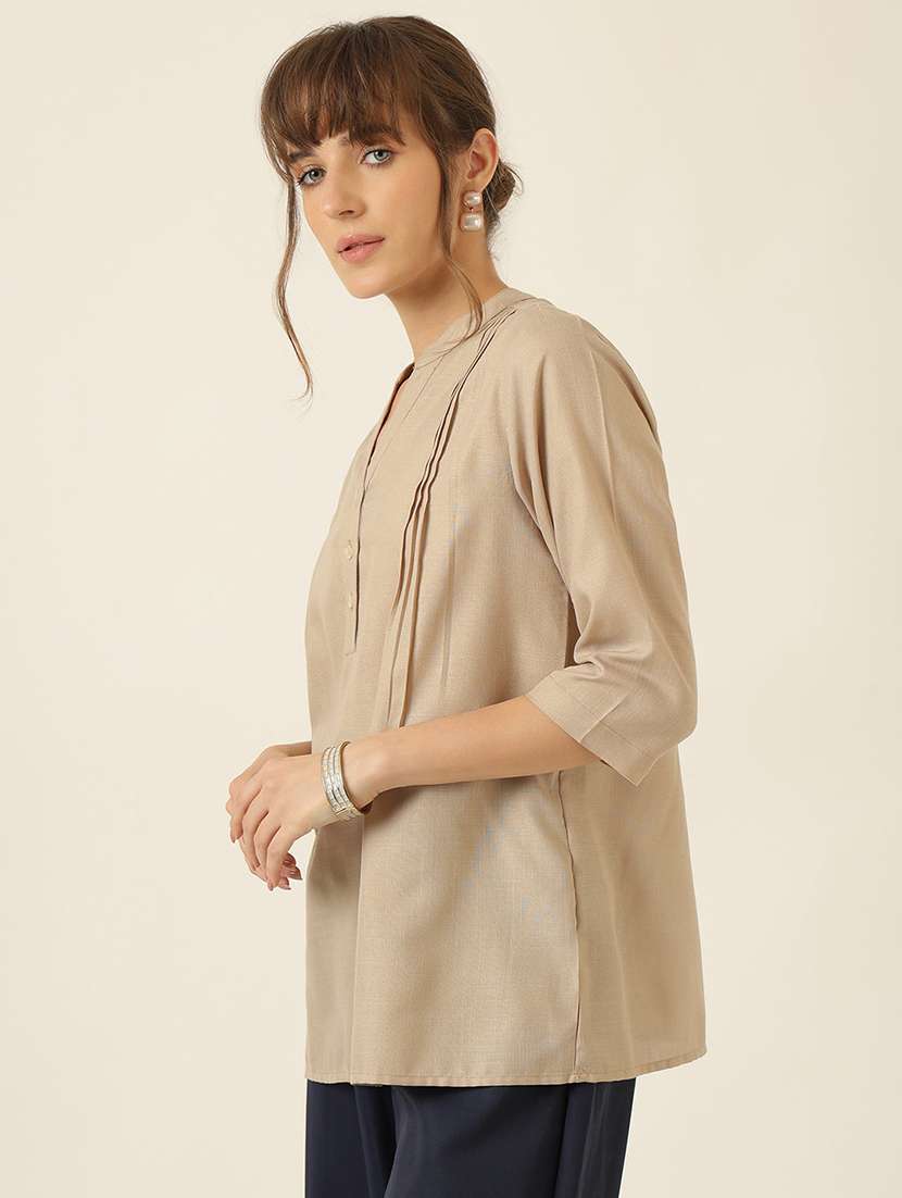 women solid three quarter sleeve a-line top - 22467491 -  Standard Image - 3