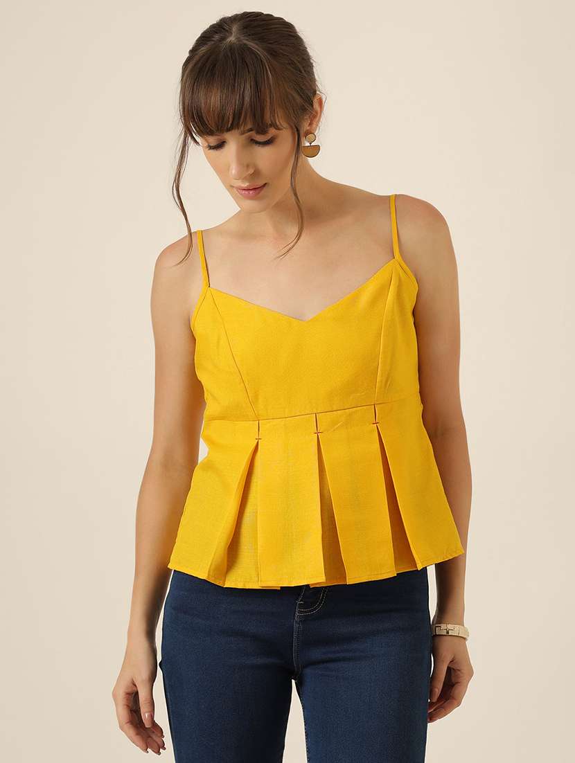 women solid shoulder strap peplum top