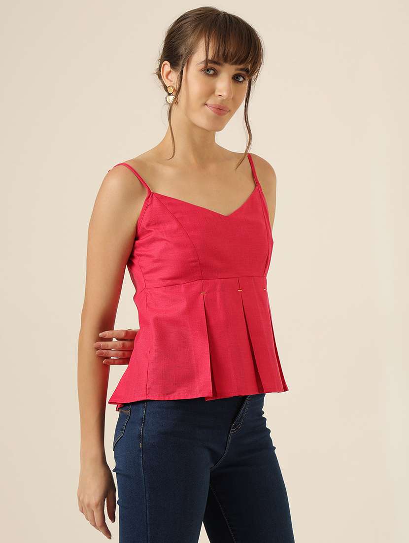 women solid shoulder strap peplum top - 22467497 -  Standard Image - 3