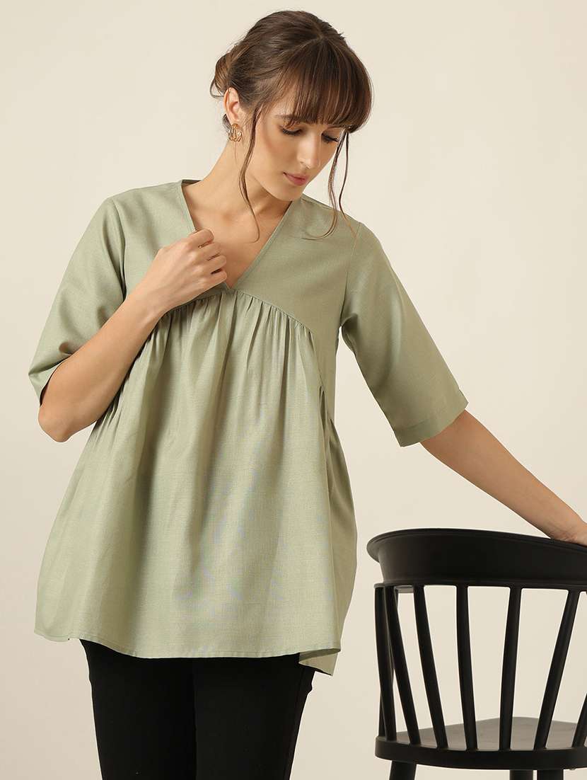 women solid short sleeve a-line top