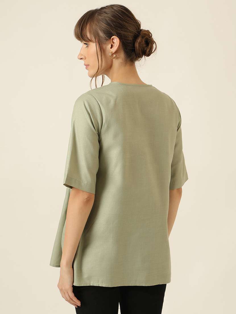 women solid short sleeve a-line top - 22467502 -  Standard Image - 3