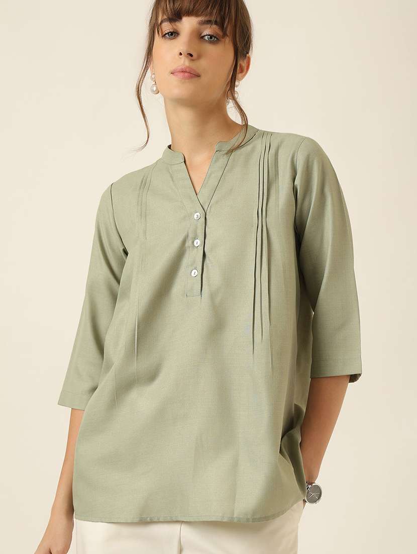 women solid three quarter sleeve a-line top