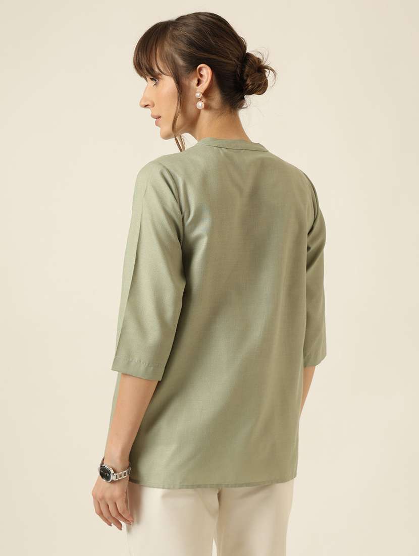 women solid three quarter sleeve a-line top - 22467505 -  Standard Image - 3