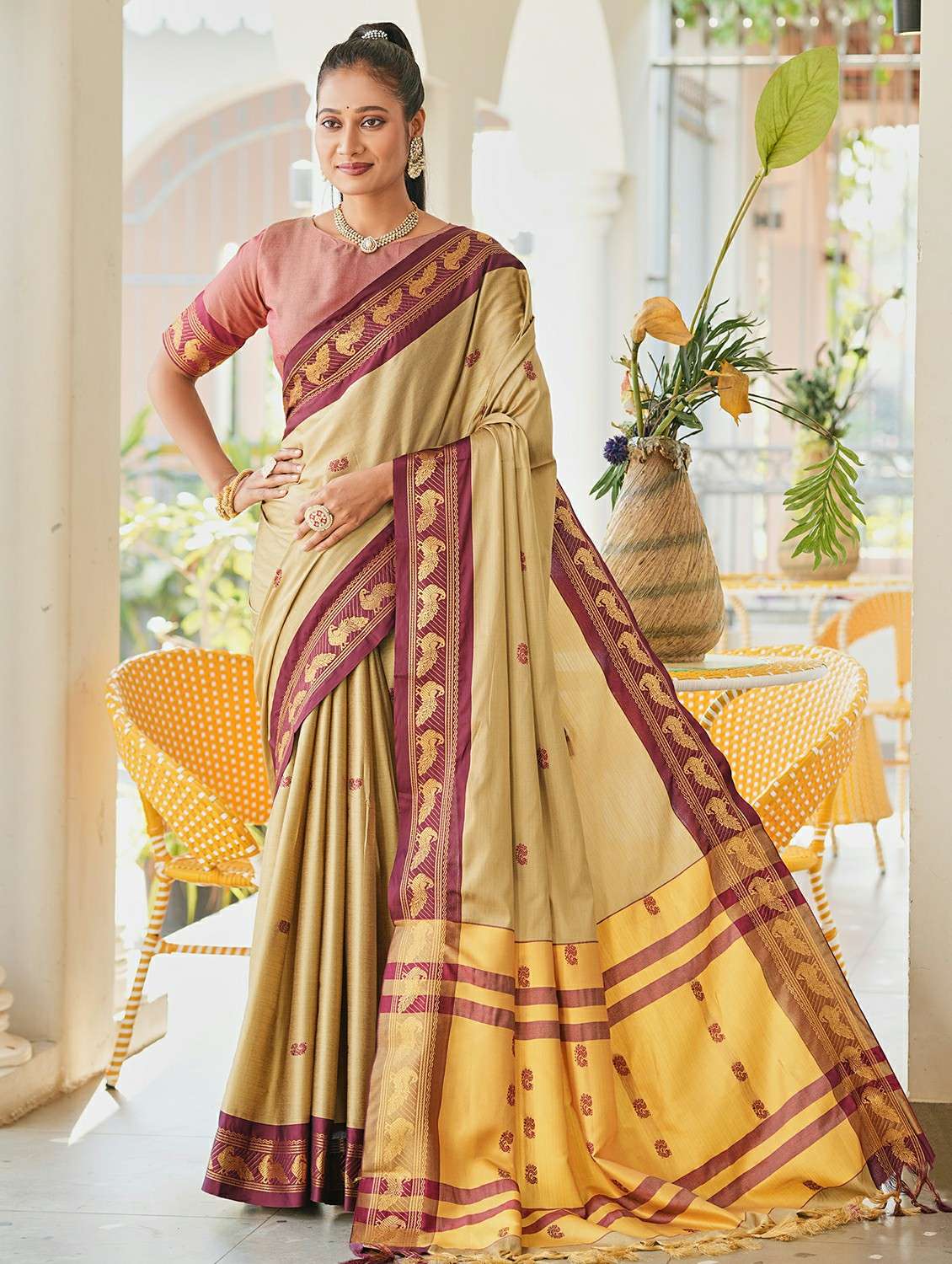 women self designed saree with attached blouse with blouse