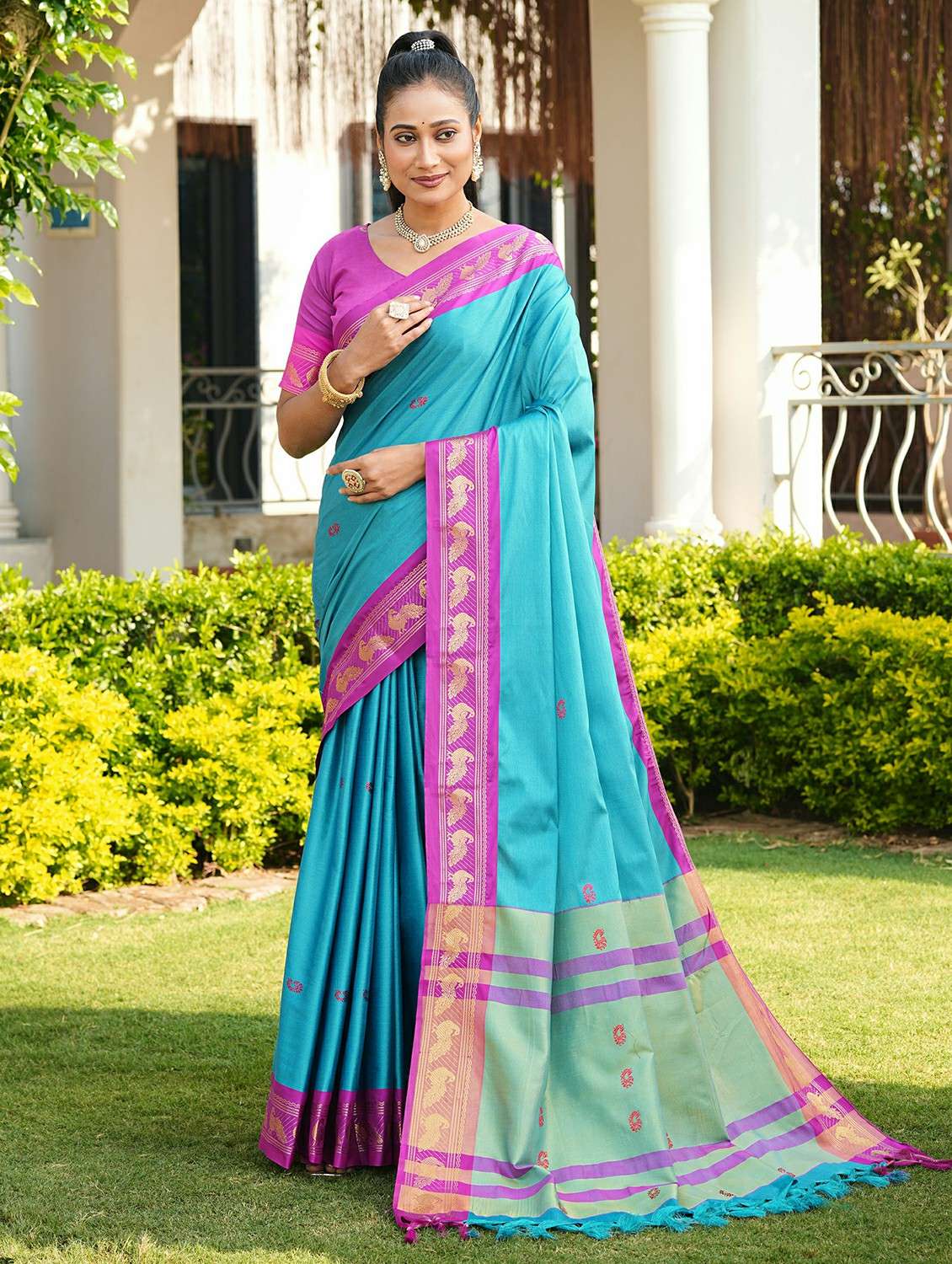 women self designed saree with attached blouse with blouse