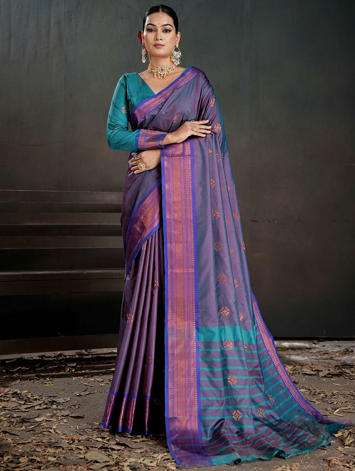 women self designed saree with attached blouse with blouse