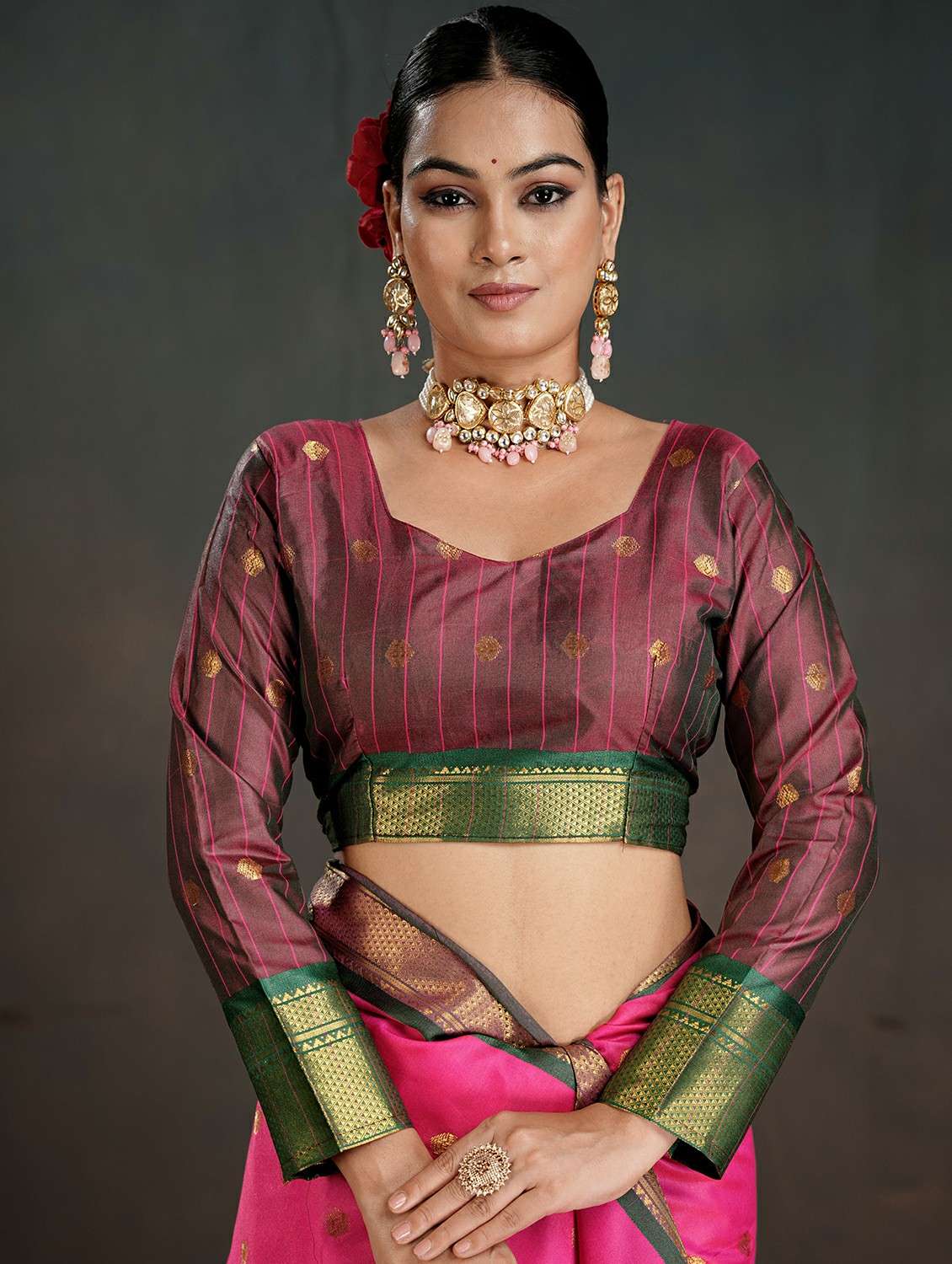 women pink embellished saree with blouse - 22467569 -  Standard Image - 5