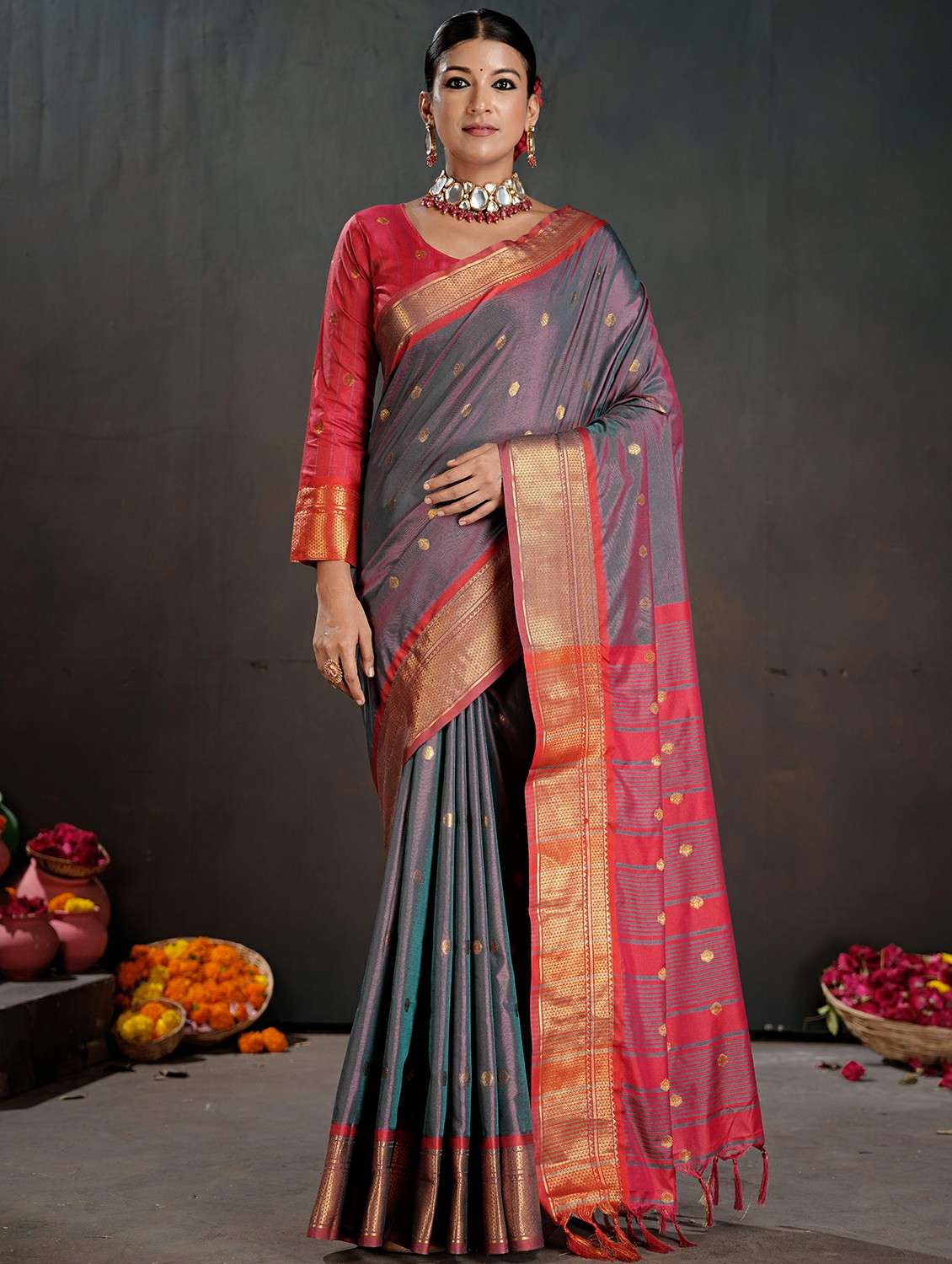 women embellished saree with blouse