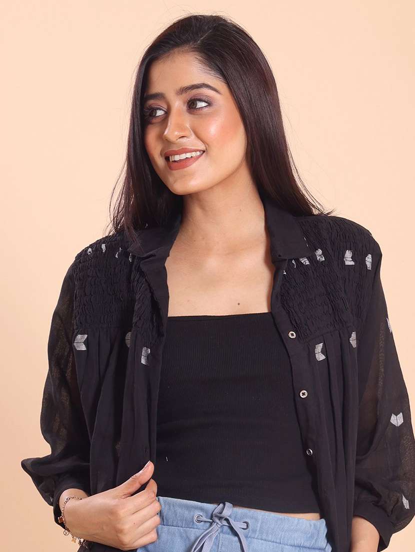 women black cotton solid  regular top