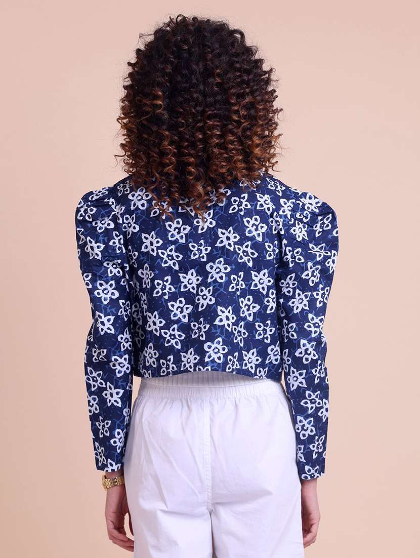 women floral blue cotton regular shacket - 22467587 -  Standard Image - 3