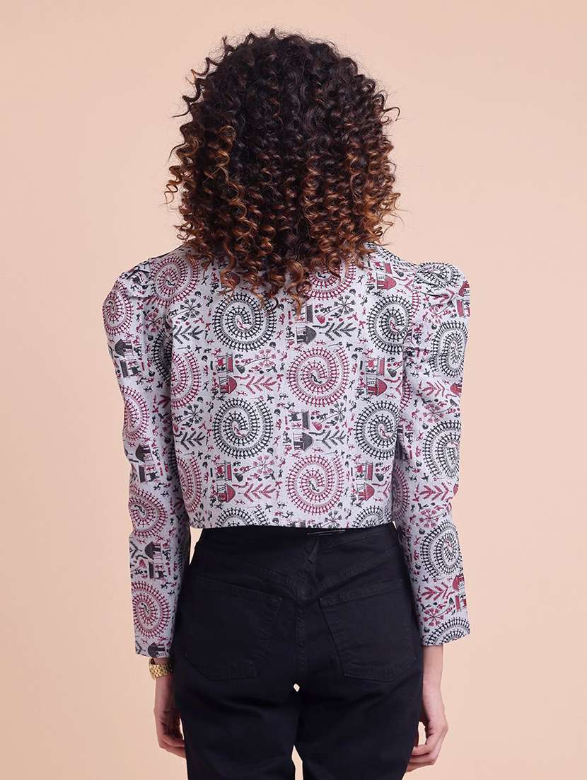 women printed multi colored cotton crop shacket - 22467588 -  Standard Image - 3