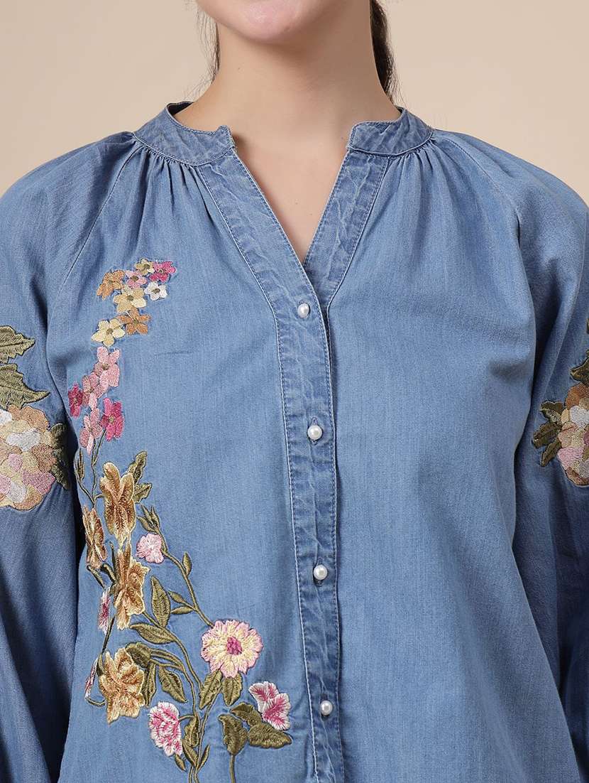 women blue cotton shirt & shorts co-ord set - 22467595 -  Standard Image - 5