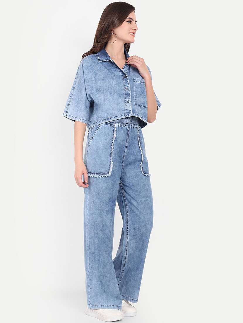 women blue cotton shirt and trouser set co-ord - 22467596 -  Standard Image - 3