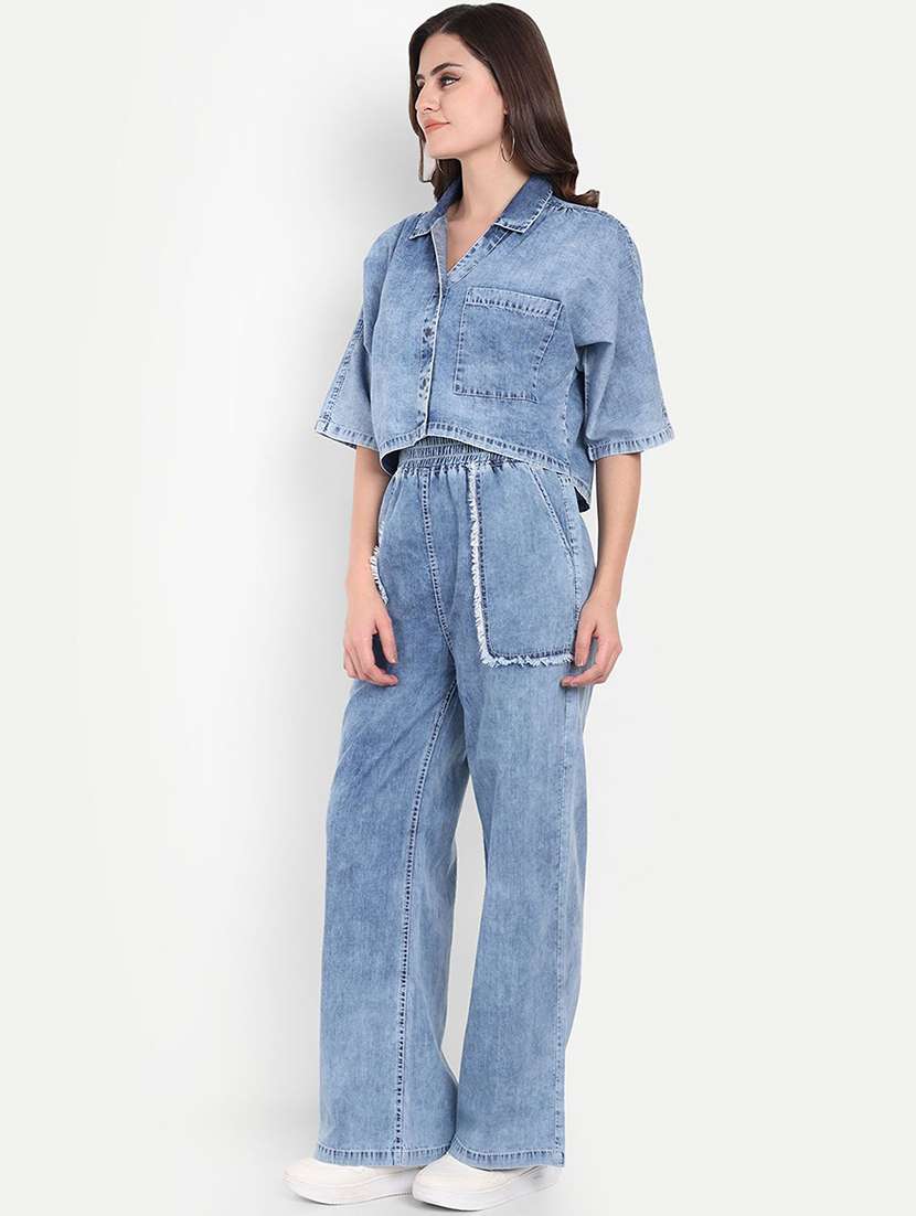 women blue cotton shirt and trouser set co-ord - 22467596 -  Standard Image - 5