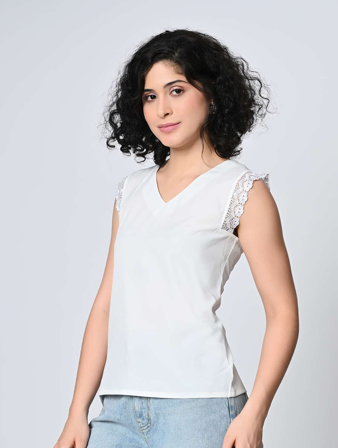women solid white crepe regular top - 22467608 -  Standard Image - 3
