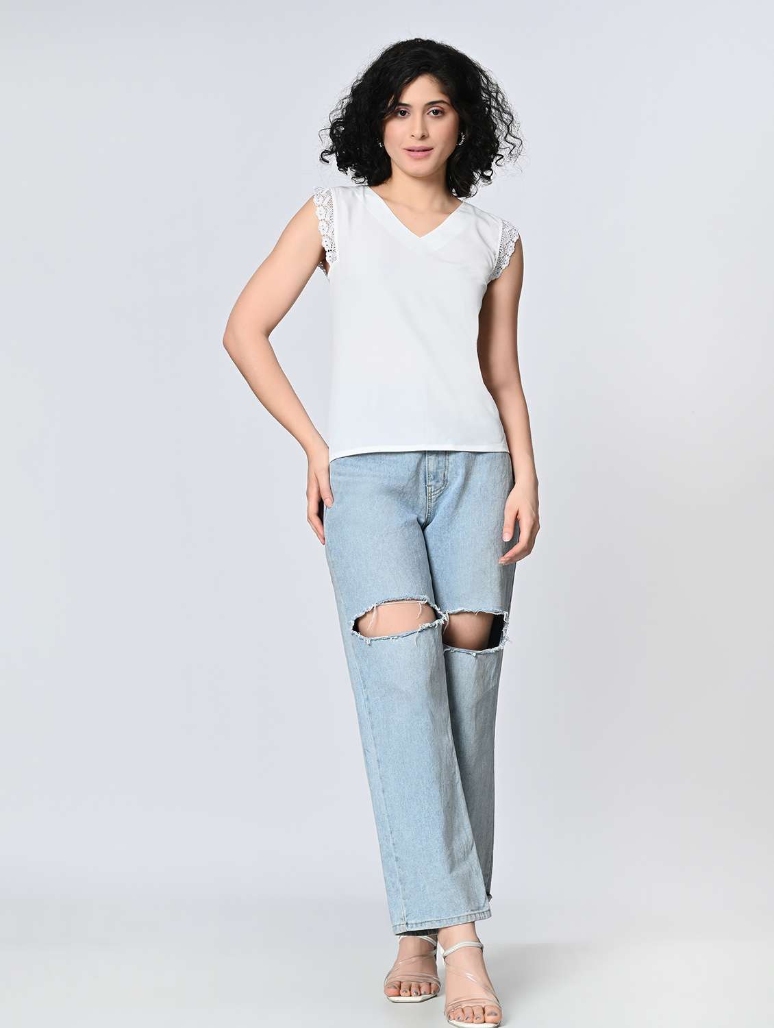 women solid white crepe regular top - 22467608 -  Standard Image - 5