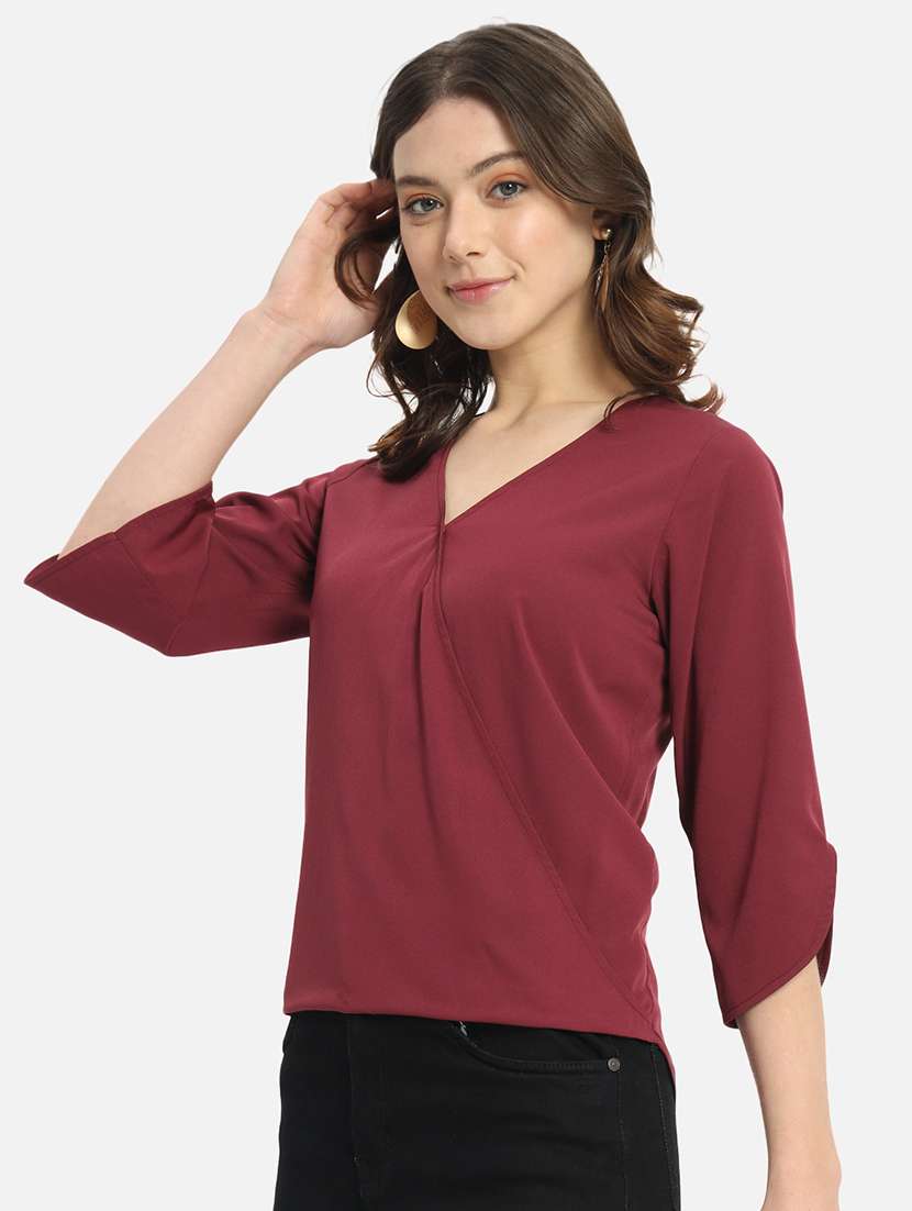 women solids maroon crepe regular top - 22467610 -  Standard Image - 3