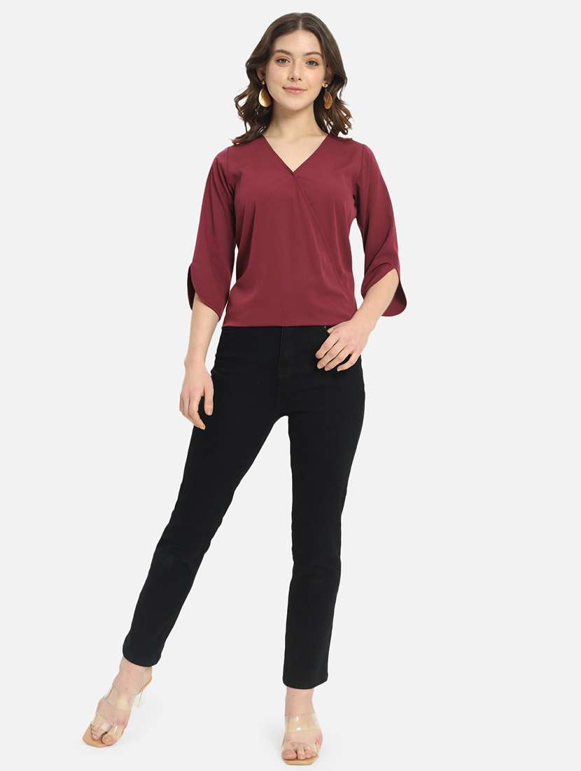 women solids maroon crepe regular top - 22467610 -  Standard Image - 5