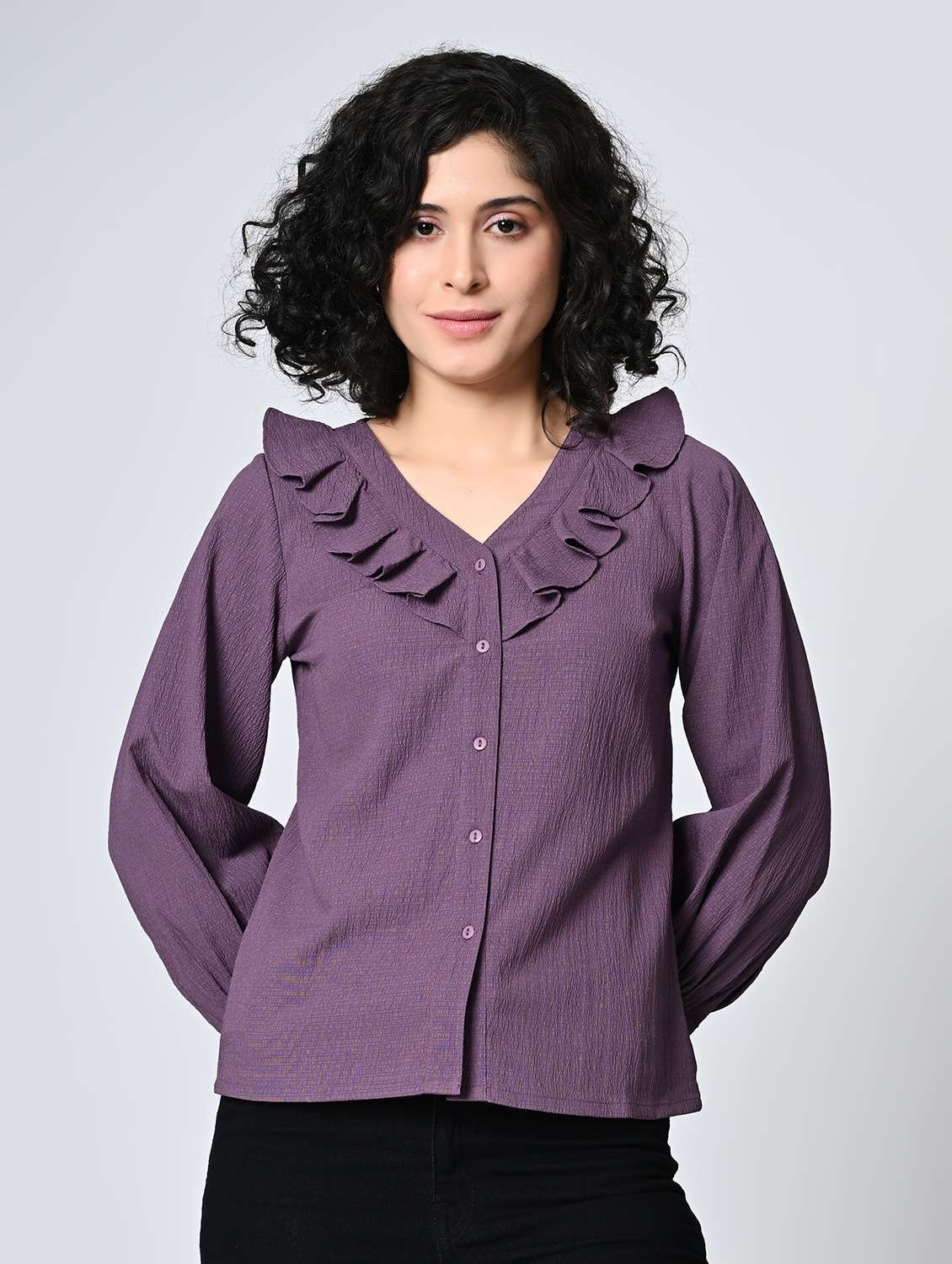 women solid purple polyester regular top