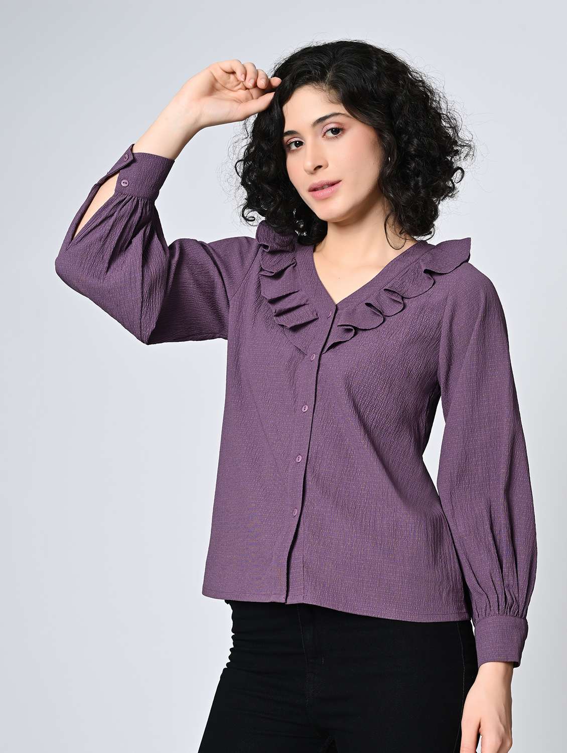 women solid purple polyester regular top - 22467615 -  Standard Image - 3