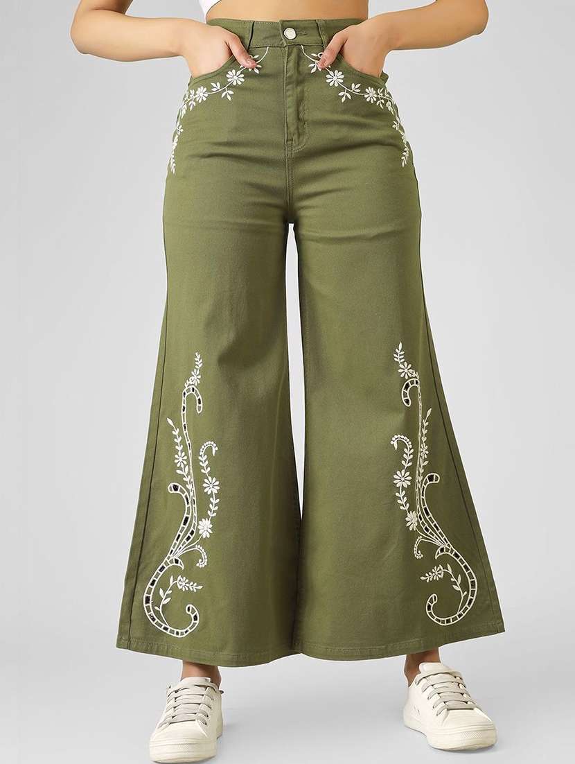 women olive cotton jean