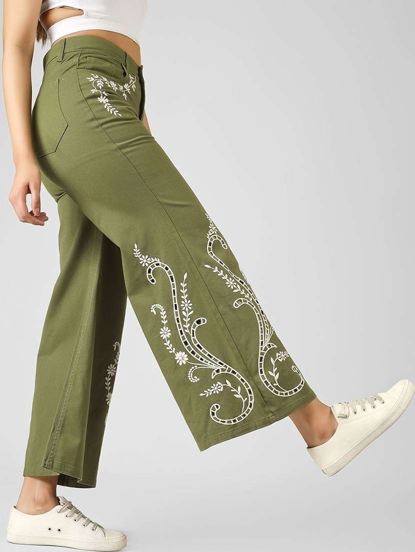 Women Olive Cotton Jean - 22467623 -  Standard Image - 3