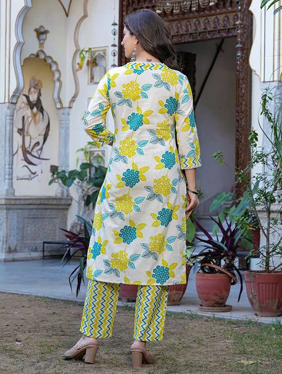 women printed multi colored cotton blend top and trouser set - 22467632 -  Standard Image - 3