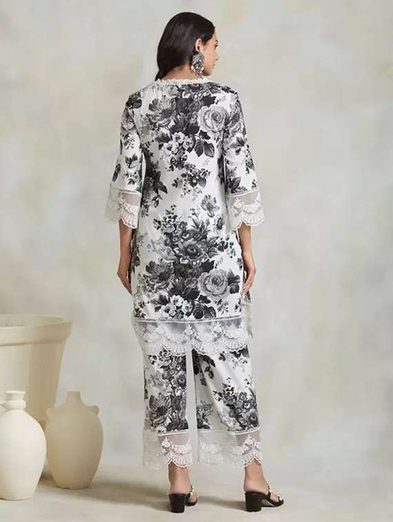 women white cotton blend top and trouser co-ord set - 22467640 -  Standard Image - 3