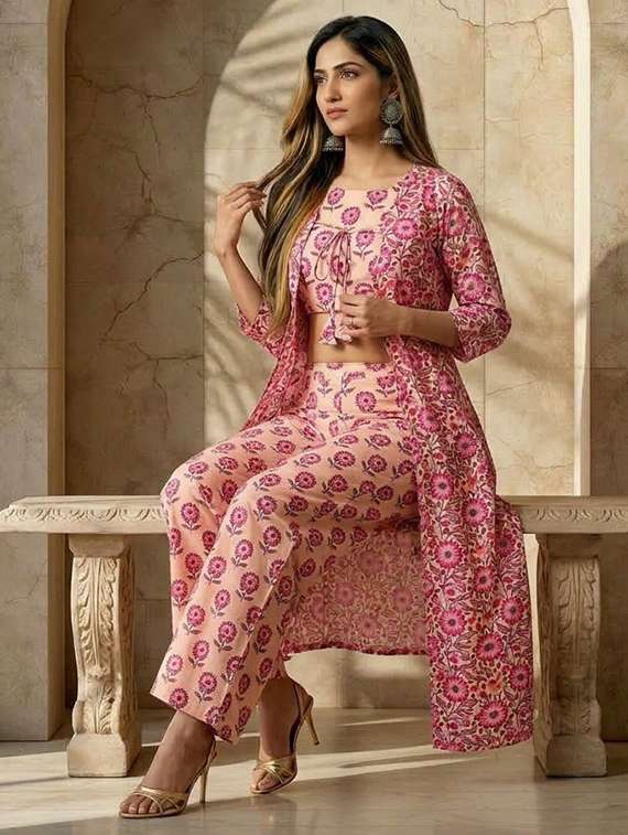women printed pink cotton blend top and trouser set co-ord - 22467644 -  Standard Image - 5