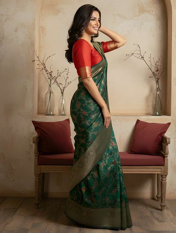 Women Self Designed Saree With Attached Blouse With Blouse - 22467653 -  Standard Image - 3