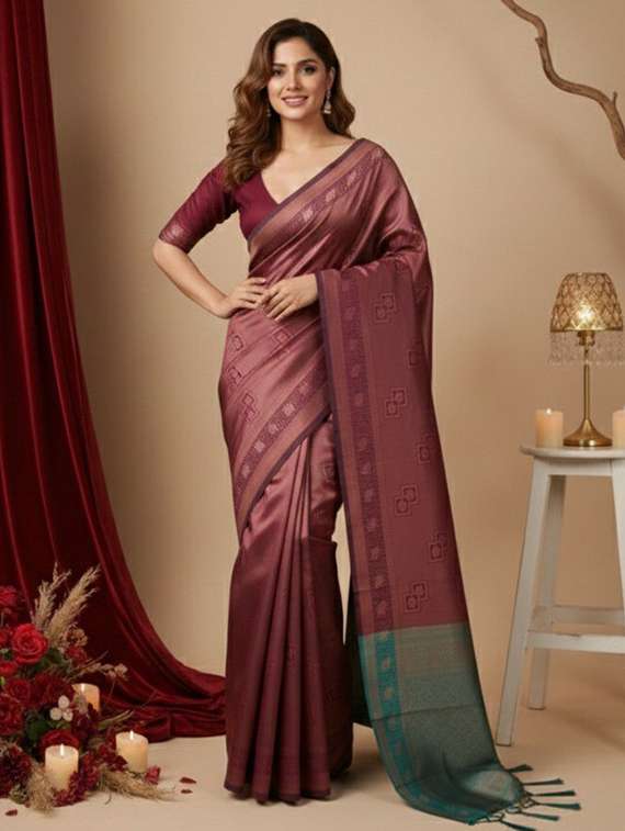 women self designed saree with attached blouse with blouse