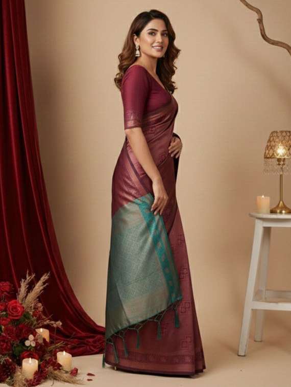 Women Self Designed Saree With Attached Blouse With Blouse - 22467663 -  Standard Image - 3