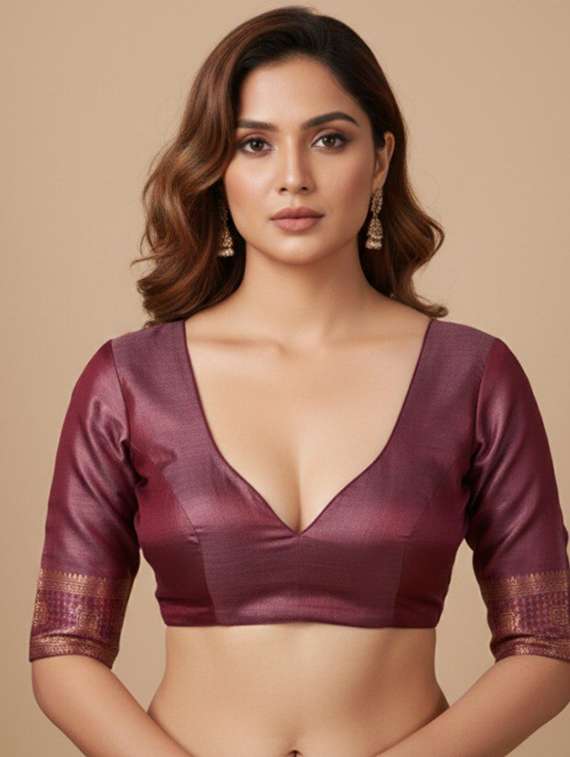 Women Self Designed Saree With Attached Blouse With Blouse - 22467663 -  Standard Image - 5