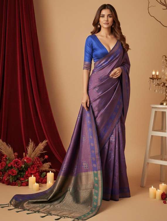 women self designed saree with attached blouse with blouse
