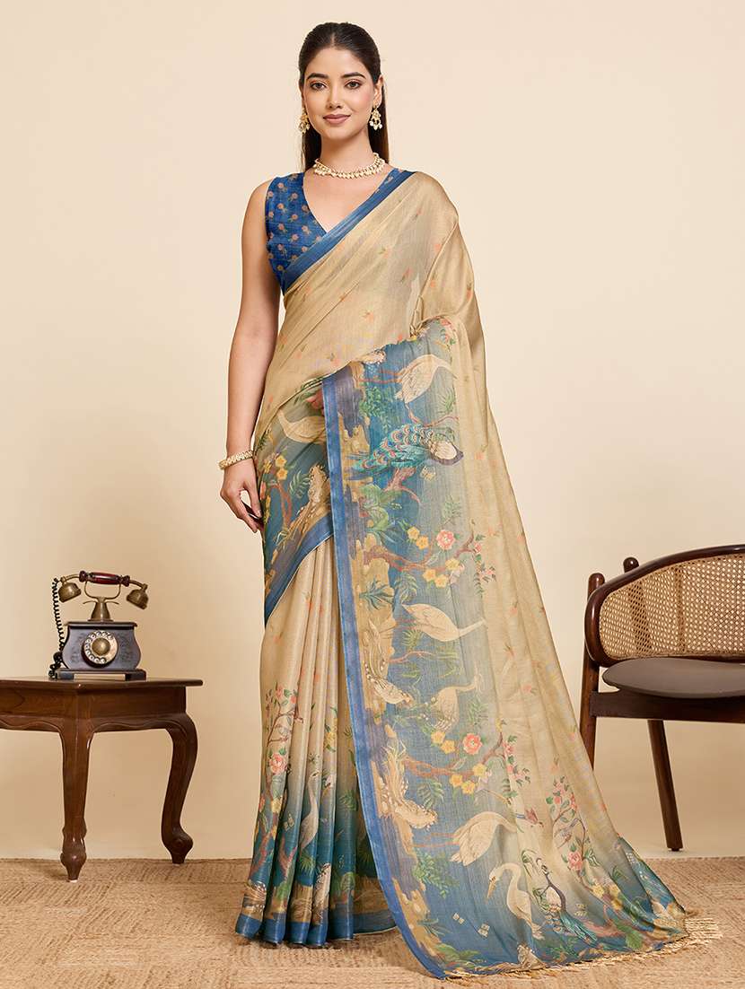 women colored printed saree with blouse