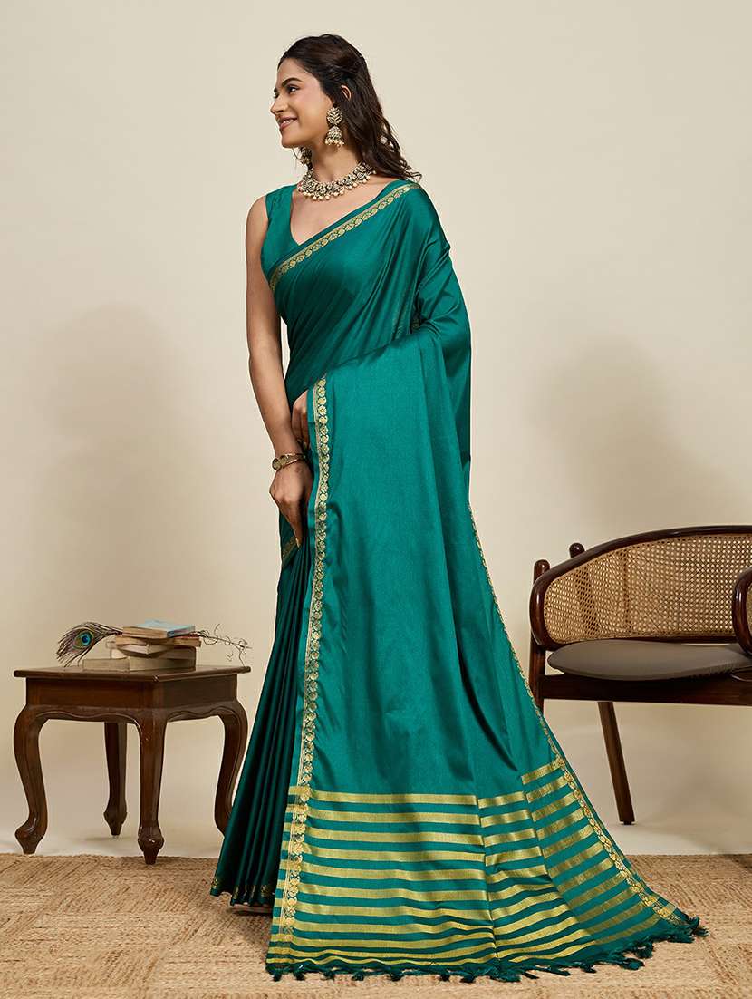 women turquoise embellished saree with blouse - 22467683 -  Standard Image - 3