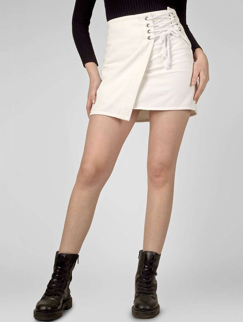women white denim wrap skirt