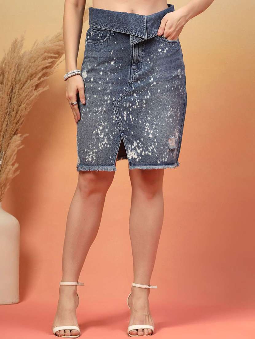 women blue denim a-line skirt