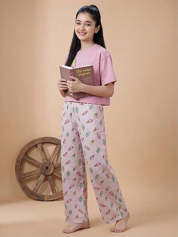 girl pink cotton pyjama set nightwear