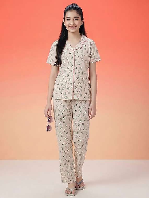 girl cream cotton pyjama set nightwear