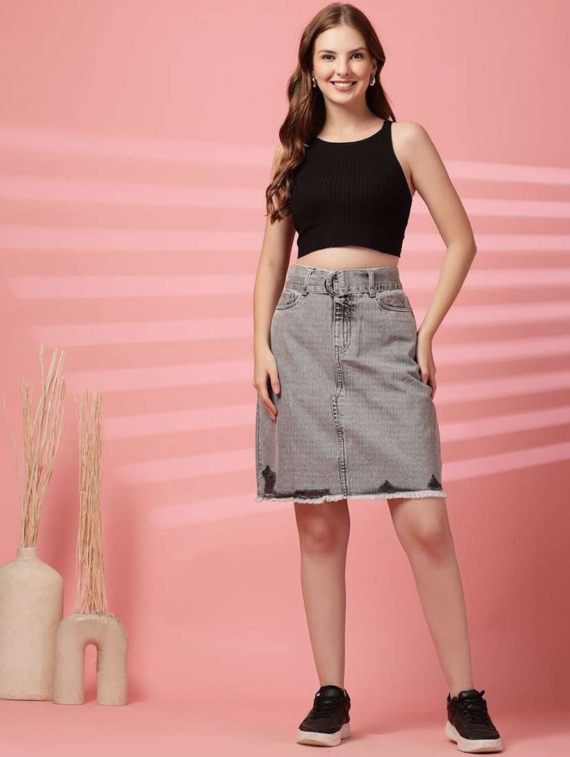 Women Grey Cotton A-line Skirt - 22467739 -  Standard Image - 5