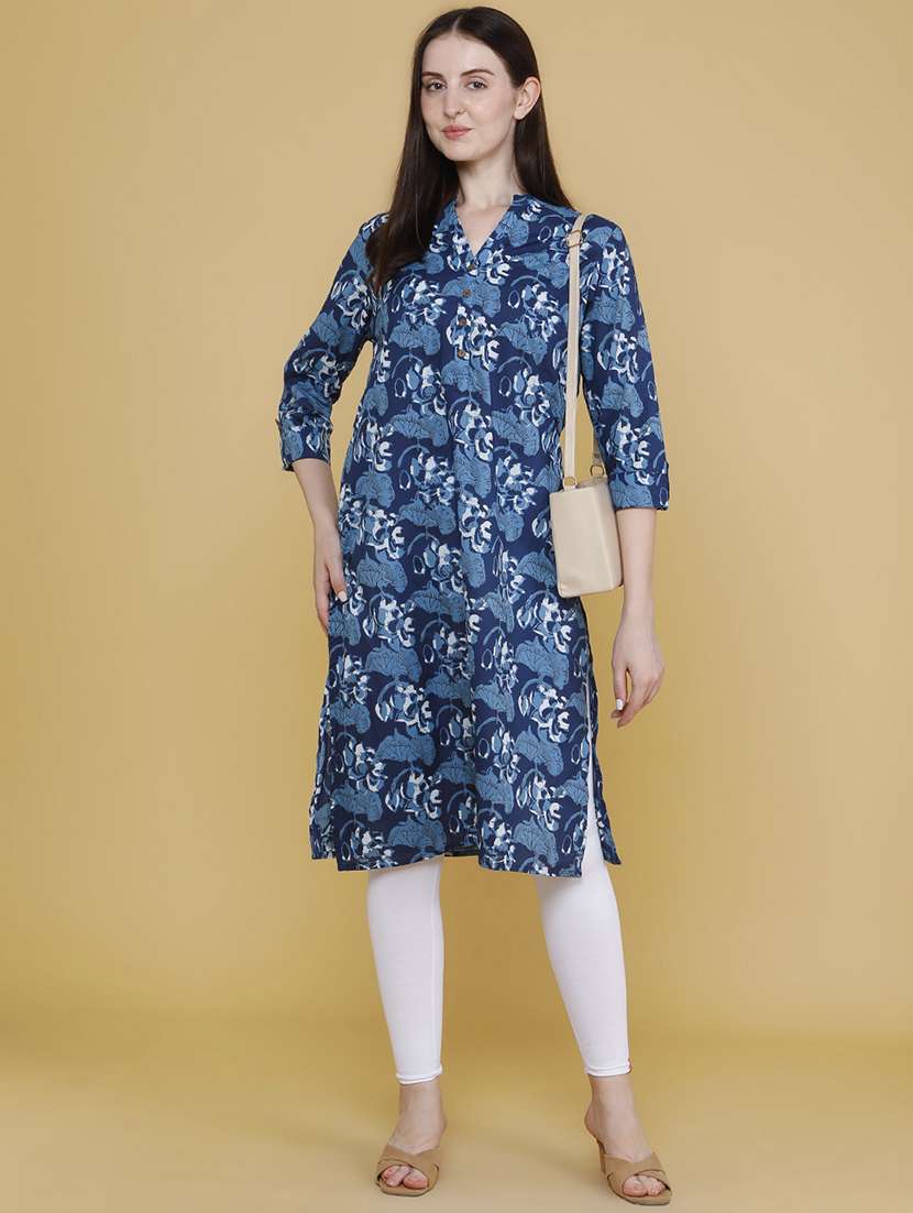 women printed three quarter sleeves straight kurta - 22467751 -  Standard Image - 3